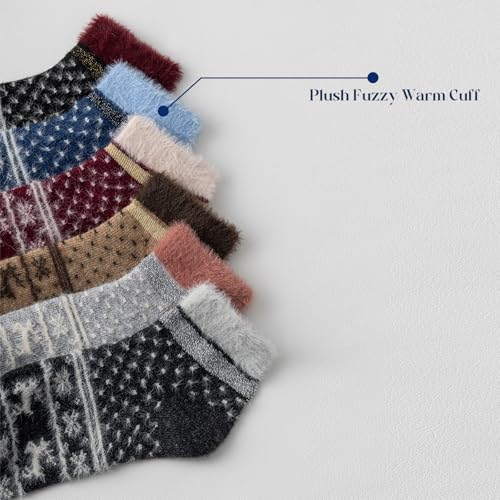 Image of Fszsaa Merino Wool Low Ankle Socks For Women - Knit Warm Fuzzy Casual Home Socks For Winter