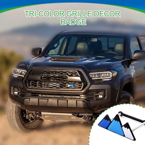 Image of Tri-Color Grille Decor Badge, Front Grill Emblem, Tri-Color Grille Badge Emblem Decoration Accessories, Grille Insert Trims Car Decor Fit for Tacoma 4Runner Tundra (Snow Mountain Blue)