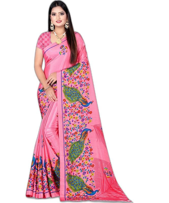 Printed Bollywood Crepe Saree for Women With Unsticted Blouse Peice (Pink) (LV 594)-image-11