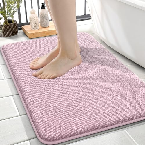 Image of OLANLY Thick Memory Foam Small Bathroom Rugs 24x16, Extra Soft Absorbent Bath Rug, Quick Dry Bath Mats, Non-Slip, Machine Washable Mat for Bathroom, Tub and Shower, Home Decor Accessories, Dusty Rose