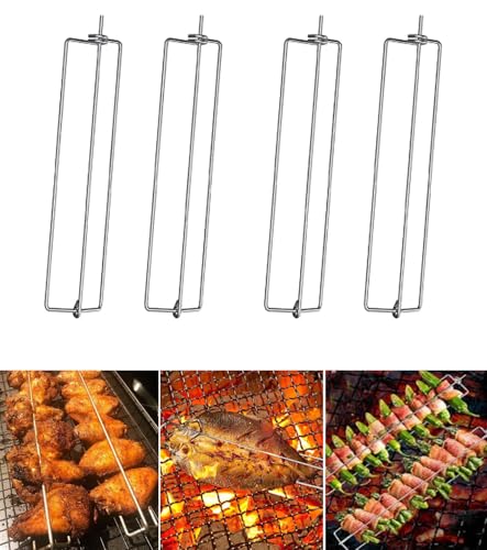 Brochettes pour Barbecue, Rail d'aile de poulet à pince, Brochettes à Viande en Acier Inoxydable, Griller les ailes de Poulet, Brochette Inox Support Poulet Barbecue, Accessoires Barbecue, Lot de 4
