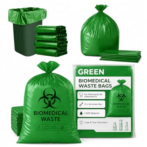 Image of Kausta Bio Hazard /Bio-Medical Waste Bag (21x24 Inch, Red-10, Blue-10, Yellow-10) Pack of 30 Bio‑Hazard /Biomedical Waste Bags Biohazard /Bio‑Medical Waste Bag leak-proof waste bags (Green)