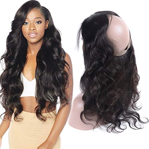 Rismale 8A Brazilian human hair 360 lace frontal Closure body wave,100% Virgin Remy Hair 360 frontal with Baby Hair Natural Black Color (20 inch)