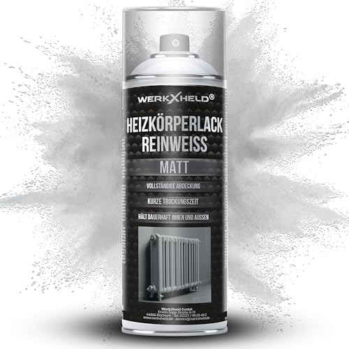 WerkXheld Heizkörperlack Reinweiß RAL 9010 matt Speziallack für Heizkörper Wasserrohre Boiler und Metalloberflächen Hitzebeständig langlebiger Sprühlack 400ml