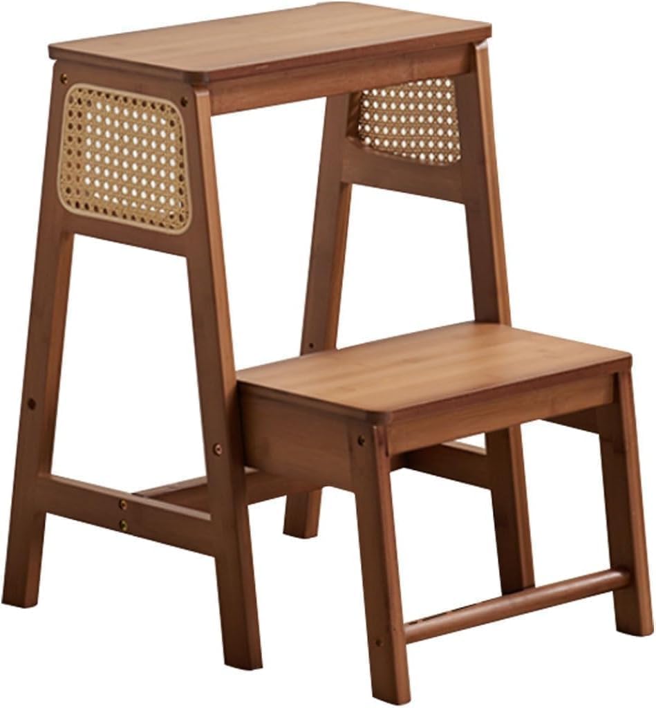 Portable Folding Step Ladder Chair，2-Tier Bamboo Stool for Kitchen & Balcony - Easy to Store Lightweight &，Perfect for Leisure Use(Color:A)