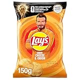 Lay's Cheese & Onion, Patatas Fritas de cultivos sostenibles con sabor a queso y cebolla, Producto de Aperitivo, bolsa individual, 150 g