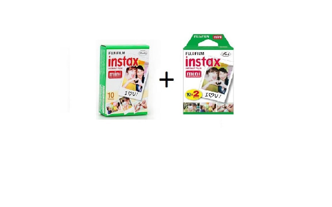 Fujifilm Instax Mini Instant Film, 30 sheets BUNDLE Includes Qty 1 Instax Mini Twin 10 Sheets x 1 Pack = 20 Sheets + Instax Mini Single 10 Sheets: Total 30 Pictures