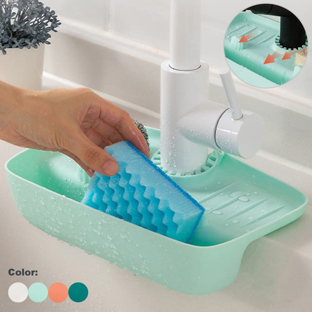 Splash Guard for Kitchen Sink, Silicone TPE Faucet Guard Mat Drain Drying Pad, Bathroom Sink Faucet Mat, Sink Faucet Splash Catcher, Splash Guard Mat for Kitchen, Bathroom, Bar, Farmhouse, RV (Blue)