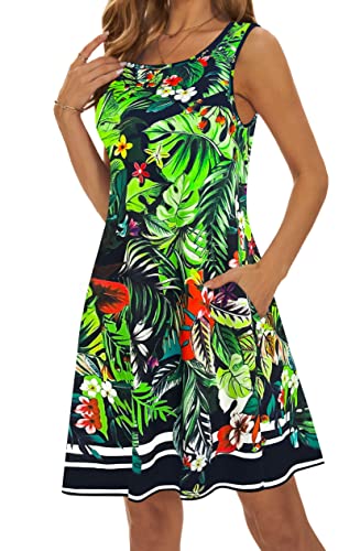 Image of Summer Dresses for Women 2026 Casual Sundresses Beach Cover Ups Sleeveless Tshirt Swing Dress with Pockets