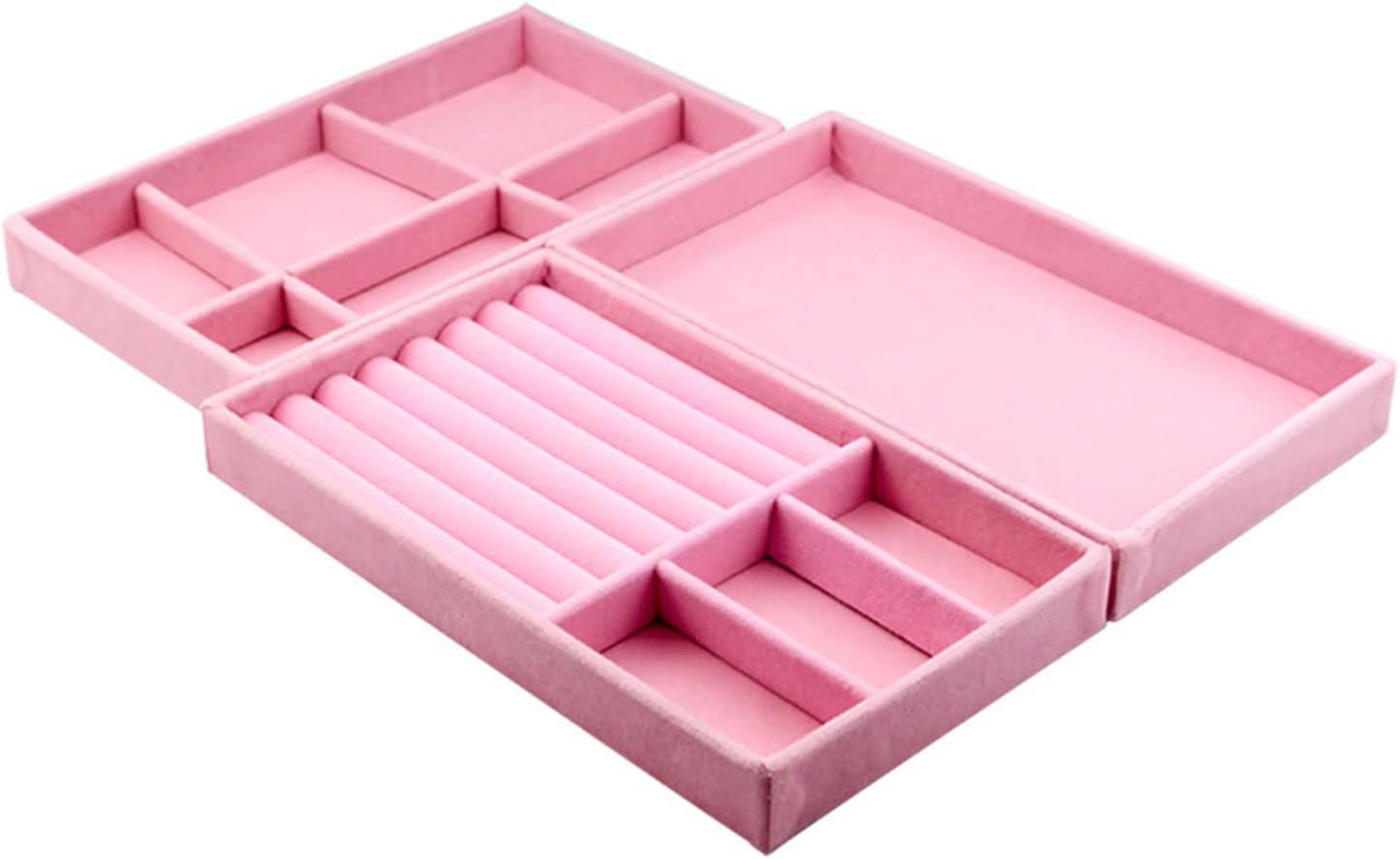 Girl Heart Flannel Jewelry Storage Tray Box Earrings Jewelry Display Multi-Lattice Storage Tray