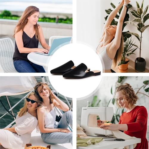 Image of MUSSHOE Women's Pointed Toe Mule Flats: Comfortable Lightweight Slip On Backless Loafers with Memory Foam for Office Work & Dressy Casual Wear