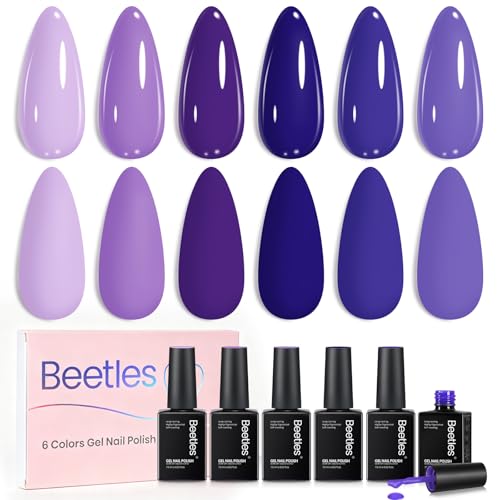 Image of Beetles Purple Gel Polish Set - Lalic Reverie Collection, Purple Blue Summer Colors Gel Trendy Colors Soak Off LED Nail Gel Manicure Kit for DIY at Home Salon | 6 purple and blue gel colors for trendy fall manicures and nail art; soak off and cure with a UV /LED lamp.