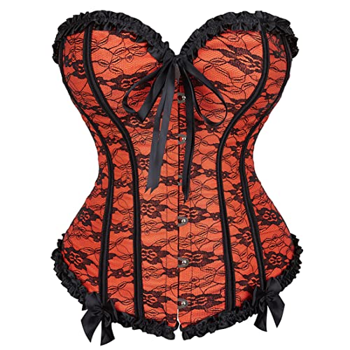 Orange Corsets for Women Overbust Victorian Corset Lace Trim Plus Size Corset Bustier XL