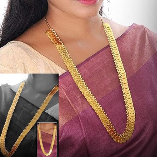 Image of VAMA FASHIONS 24 Inch South Indian Gold Plated Traditional Long Laxmi Coin Kasu Necklace Temple Jewellery Haram kasulaperu Haaram Chain Wedding Jewellery for Women & Girls