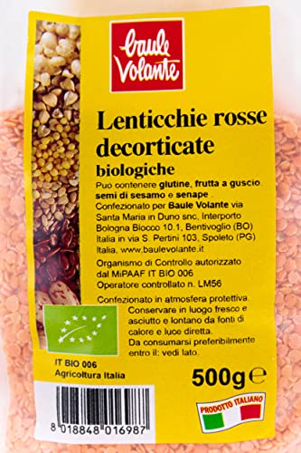 Baule Volante Lenticchie Rosse Decorticate Bio - Altamente Ricche di Proteine ​​- 500g