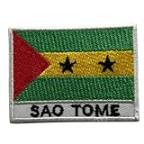 BeBuz Sao Tome-Flagge mit Namen, bestickt, zum Aufbügeln oder Aufnähen, Stoffreparatur-Flicken – Emblem