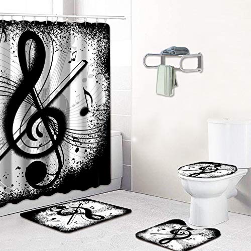 Rnnjoile Black And White Shower Curtain Sets With Rugs And Mats 4 Piece Music Theme Art Print Bath Curtain Fabric Bathroom Decor Set With Hooks #TOP1