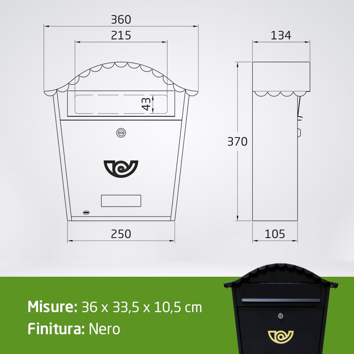 Cassetta Postale Esterna AMIG - In Acciaio Nero Per Parete O Recinzione 37x32x10,5 Cm - Foto 8