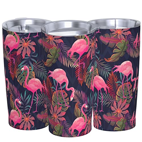 Pink Flamingo And Palm Leaves Tumbler Travel Coffee Mug With Flip Lid 20 Oz Insulated Tumbler Cup Gift For Father Mother Friend Birthday #TOP5
