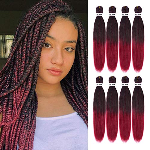 Pre Stretched Braiding Hair 26" Yaki Texture Braid Hair Extensions 8Pcs/Lot Mixed Color Hot Water Setting Crochet Twist Hair (#1B/Bug)