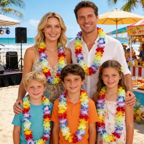 Hawaii Ketten, Hawaiianische Deko Girlanden, Bunte Blumenketten Hawaii, Hawaiiketten Blumen Halskette für Kinder Erwachsene Strand Tropisch Party Kostüm Accessoires (12)