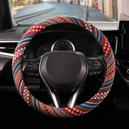 SEG Direct Boho Steering Wheel Cover, Baja Blanket Cloth, Coarse Flax