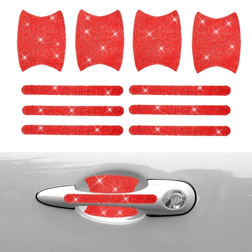 Image of 10PCS Car Door Handle Protective Cover,Bling Handle Protector,Car Door Handle Anti Scratch Sticker,Crystals Have A Reflective Effect, Making Vehicles Dazzling (Red)