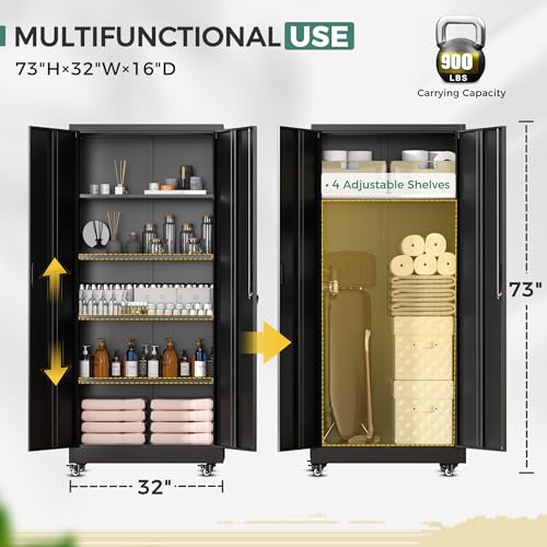 image for Greenvelly Metal Garage Storage Cabinet with Wheels, Black 73