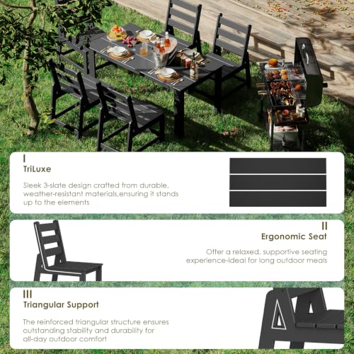 Image of GREENVINES HDPE Outdoor Patio Dining Set of 7, Table and 6 Chairs, Black