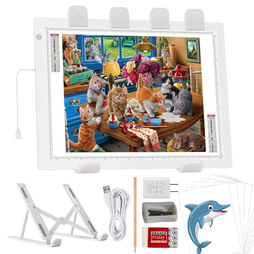 A3 LED Light Pad for Diamond Painting, iVAOOZE 8000+ Lux Adjustable Brightness Tracing Light Box with Stand & UL Adapter, Ultra-Thin Light Board for Weeding Vinyl, Drawing, Animation, Sketching…