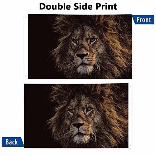 Yekiua Lion Flag 3X5 Ft Cool Mane Predator Africa Wildlife Furry King Face Head Nature Uv Protected Banner Durable Outdoor Indoor Flag With Brass Grommets, Vivid Color Brown #TOP2