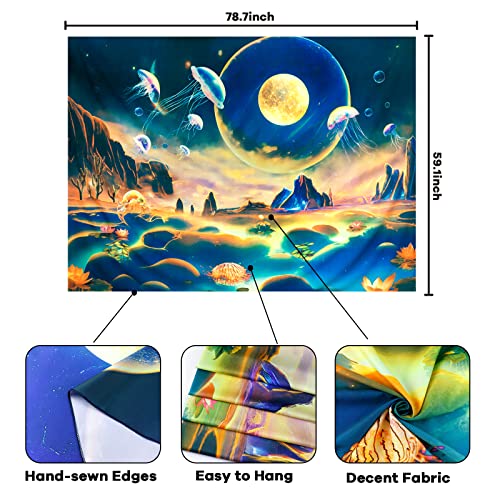 Amtoodopin Blacklight Galaxy Space Tapestry Uv Reactive Jellyfish Moon Tapestry Trippy Mountain Plant Wall Tapestry Magic Lake Floral Tapestry Wall Hanging For Bedroom Home Decor #TOP5