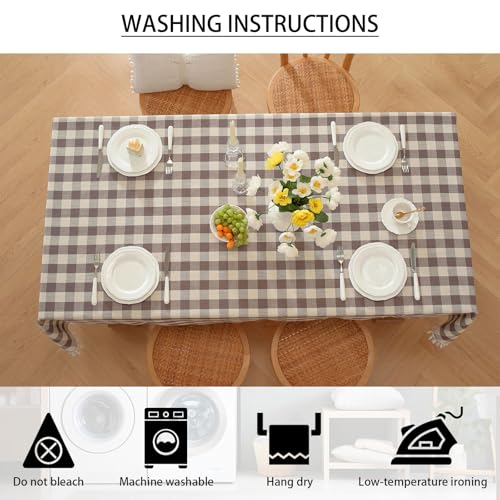 gillhov Checkered Tablecloth Rectangle Washable Buffalo Plaid Table Cloth Cotton Linen Gingham Table Cover for Picnic Kitchen Dining Room, Brown and White, 55 * 55 — view 4