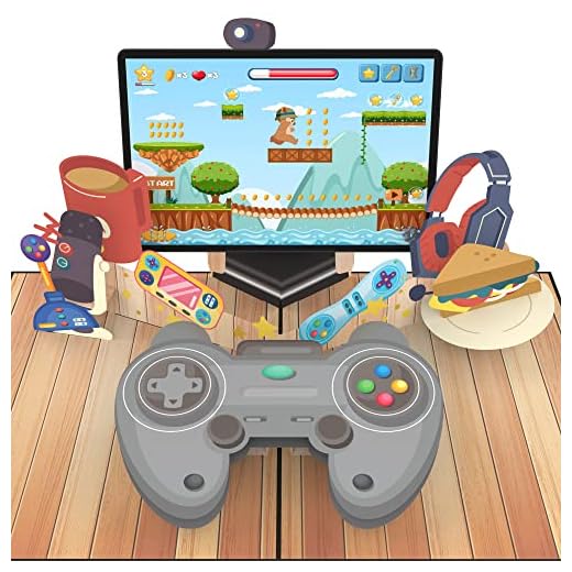 MOKIO® Vale Regalo Pop-Up – Gamepad, Consola de Juegos y Pantalla – Tarjeta regalo 3D para cumpleaños, como cheque regalo o regalo de dinero, Gaming tarjeta de felicitación emergente con sobre