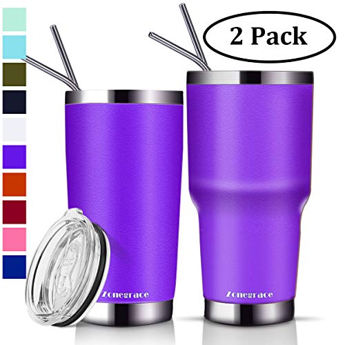 Zonegrace 2 Pack 20 oz and 30 oz Purple Tumbler with Straw Lid Travel Mug Gift Vacuum Insulated Coffee Tumbler Cup 18/8 Stainless Steel Water Tumbler