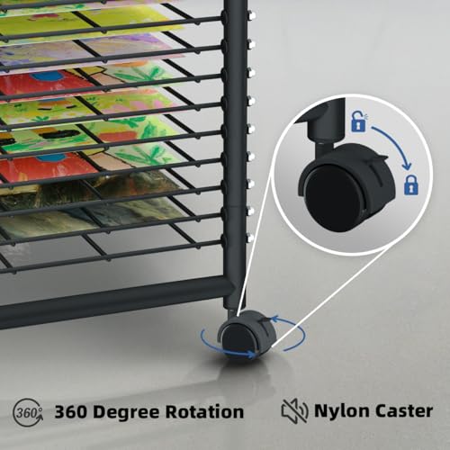 Image of INNOVART 25 Shelves Mobile Art Drying Rack for Classroom & Art Studio, Portable Steel Painting Drying Rack with 4 Wheels, Functional Artwork Display Storage Racks for Classroom, Craft Room, Home