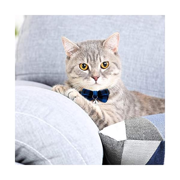 Weewooday 10 pieces breakaway cat collar with bow tie and bell, kitten collar for cat, adjustable cute plaid kitty safety collars for graduation wedding birthday pet party - image 3