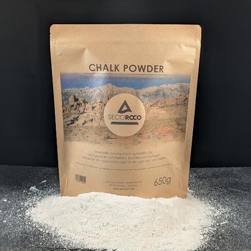 Secoroco Chalk zum Klettern, 650g feines Chalk Powder, Magnesiumcarbonat zum Klettern, Bouldern und Fitness, Beutel mit Druckverschluss