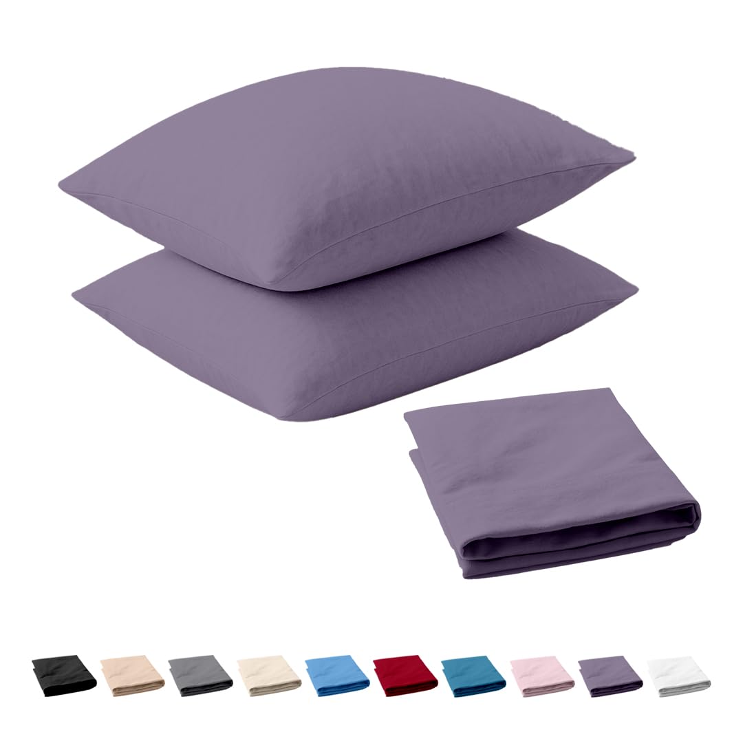 EGYPTO 100% Brushed Cotton Thermal Flannelette Sheet Pillowcase Pair, Lilac