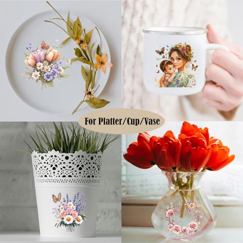 Image of ZMRU 24 Sheets Vintage Mom Rub On Transfers for Crafts, Cold IOD Transfers Stickers for Wood,Furniture Decals, Glass, Porcelain, Leather, Canvas, Fabric Projects,3 * 3inch(Butterfly and Mom)