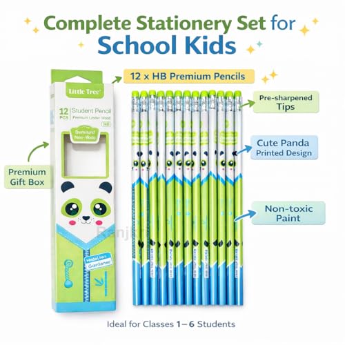 Image of Premium Linden Wood HB Pencil Set for Kids (Pack of 12) - Extra Dark Graphite Pencils with Eraser Tops - Ideal for School, Sketching, Gifting & Return Gifts