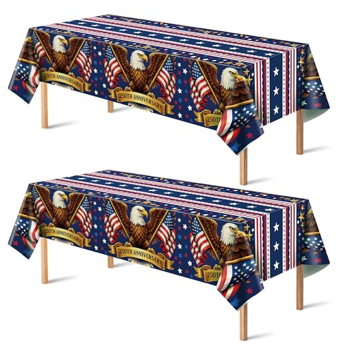 Image of OHOME 250th Anniversary American Flag Tablecloth for 4th of July Decorations | 250 Anniversary USA Merchandise | Patriotic 1776-2026 Fourth of July Accessories for Home Outdoor Outside,2 Pack