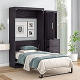 Twin Murphy Bed Space-Saving Wall Bed with Wardrobe, Drawers and Storage Cabinet for Multipurpose Guest Room or Home Office