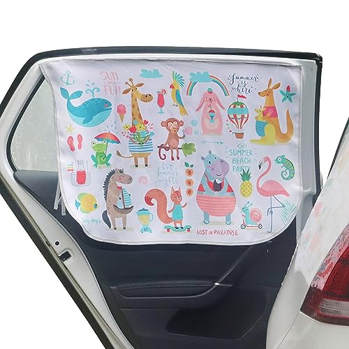 Image of LoyaGour Car Window Shades for Side Windows Baby and Kids,Car Back Window Sun Shade Covers,Strong Magnetic Sunshades Curtains for Truck,27.5" x 19.5" (Animal Friends)
