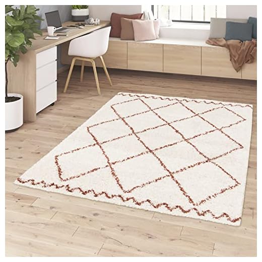 Tapis Berbère, Tapis de Salon Shaggy Style Ethnique, Tapis 160x230 cm, Doux et Confortable, Facile d'entretien, 100% Polypropylène épaisseur 30 mm, 160 x 230 cm, Blanc - Terracotta