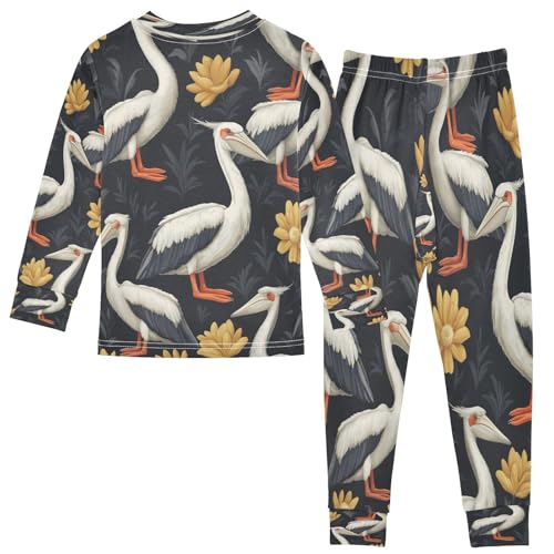 Pajama Sets Long Sleeve Elegant Bird Floral Design Soft Comfy Sleepwear 2 Piece PJS 3-8T3
