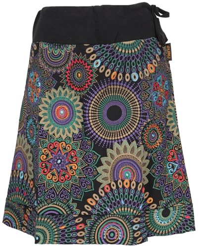 GURU SHOP Minifalda bordada, falda chic, retro mandala, negro/violeta, algodón, talla: S/M (38), negro / violeta, 40