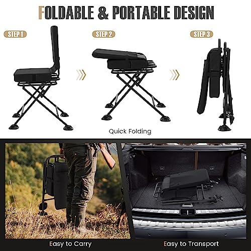 Image of Tangkula Hunting Chair, 360 Degree Swivel Hunting Blind Chair with Padded Cushion, Adjustable Foot Pads, Camouflage Portable Folding Hunting Chairs for Blinds, Fishing, Camping