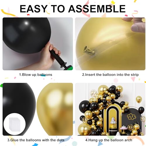 Image of Black and Gold Balloons Garland Arch Kit, Black Gold Balloons for Class 2026 Graduation Class Decorations, Birthday, Retirement, Anniversary, New Year Party Decorations