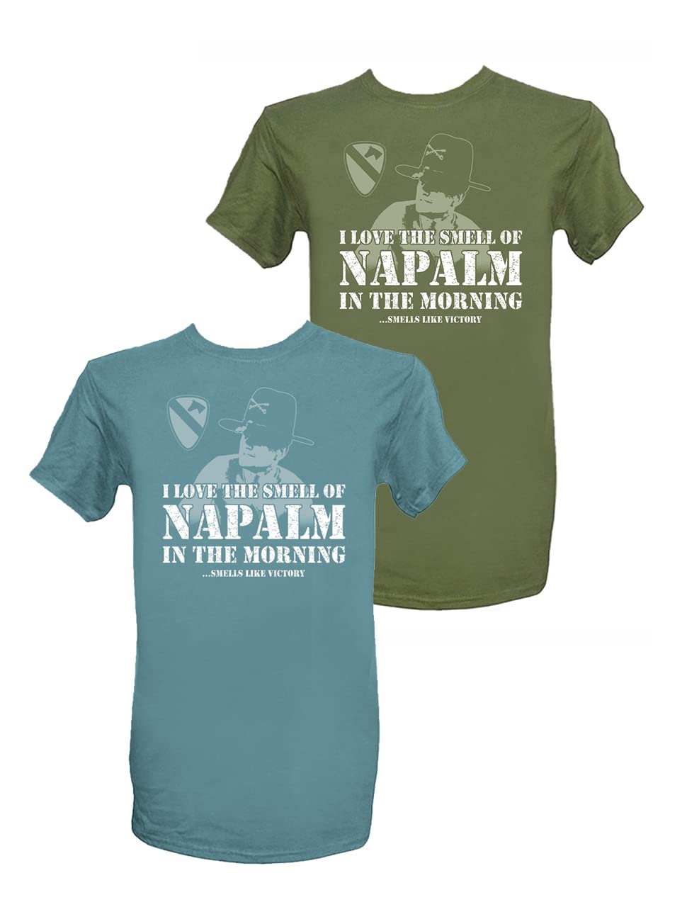The Wooden Model Company Ltd Men's Olive Green I Love The Smell Of Napalm In The Morning Vietnam War Military T Shirt With Charlie Don't Surf Print